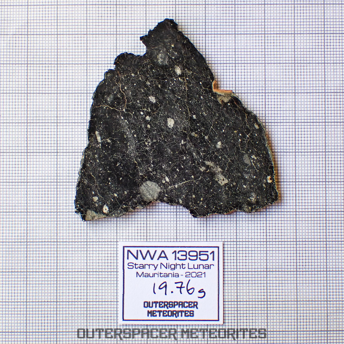 NWA 13951 (alias. Lunaire Nuit Étoilée) - Brèche Feldspathique Lunaire - Tranche Complète - 19.76g - Mauritanie