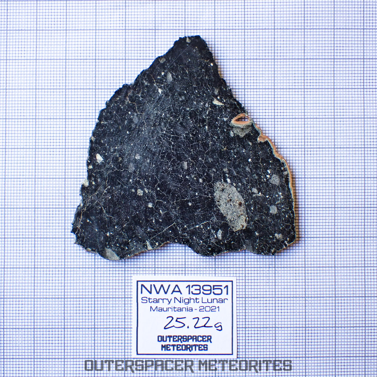 NWA 13951 (aka. Starry Night Lunar) - Lunar Feldspathic Breccia - Complete Slice - 25.22g - Mauritania