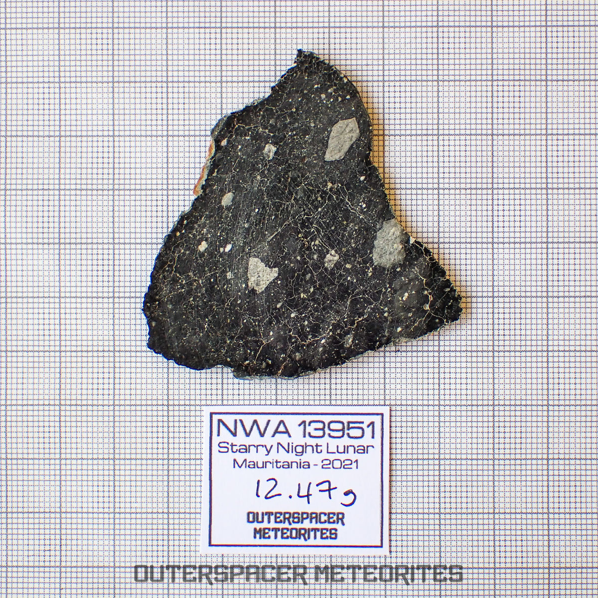 NWA 13951 (aka. Starry Night Lunar) - Lunar Feldspathic Breccia - Complete Slice - 12.47g - Mauritania