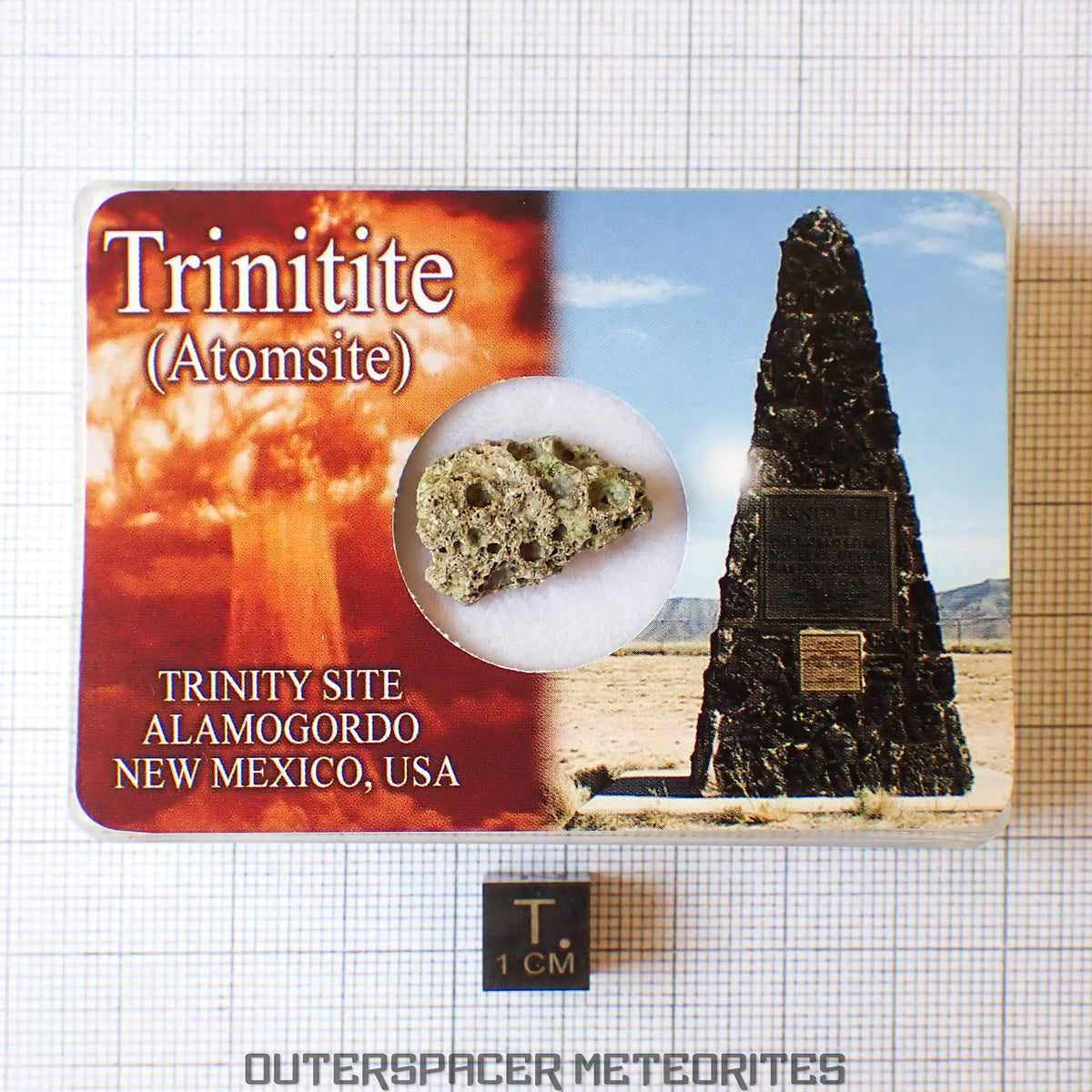 Trinitite (aussi appelé Atomsite ou verre d'Alamogordo) - Verre fondu de bombe atomique - Spécimen individuel complet - 1,3g - USA (Nouveau-Mexique)