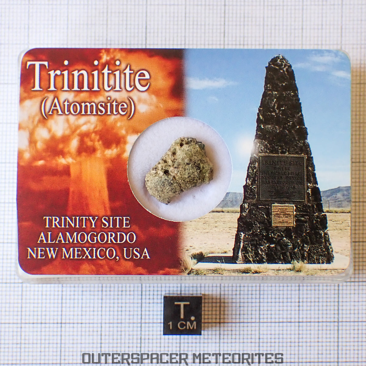 Trinitite (ou Atomsite ou Verre d'Alamogordo) - Verre de fusion de bombe atomique - Spécimen complet - 1,28g - USA (Nouveau-Mexique)