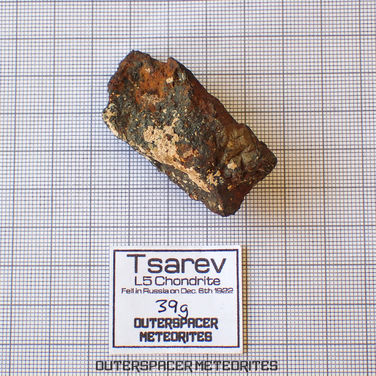 Tsarev - Chondrite Ordinaire L5 - Individu Complet - 39g - Russie (Volgograd)