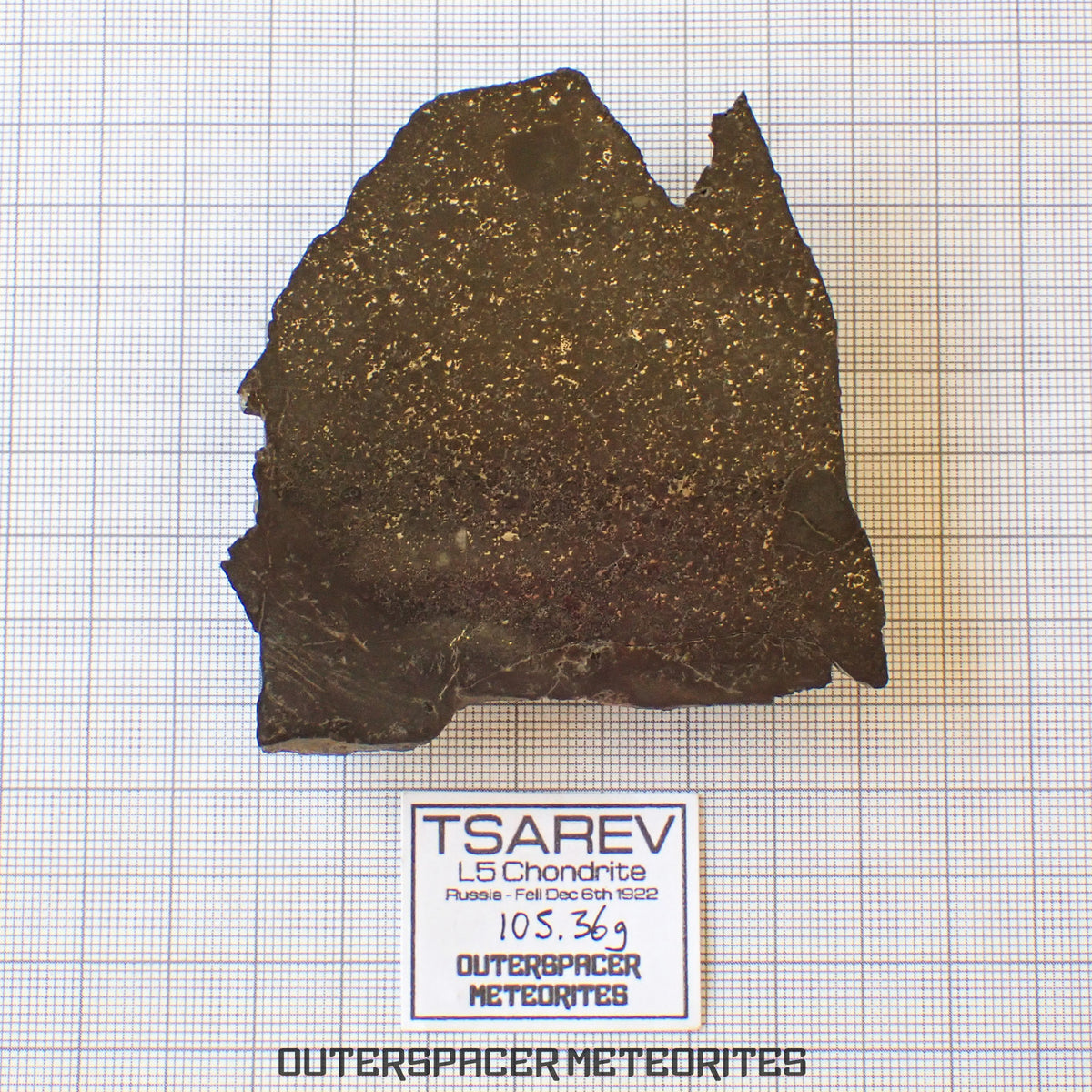 Tsarev - Chondrite Ordinaire L5 - Tranche terminale - 105.36g - Russie (Volgograd)